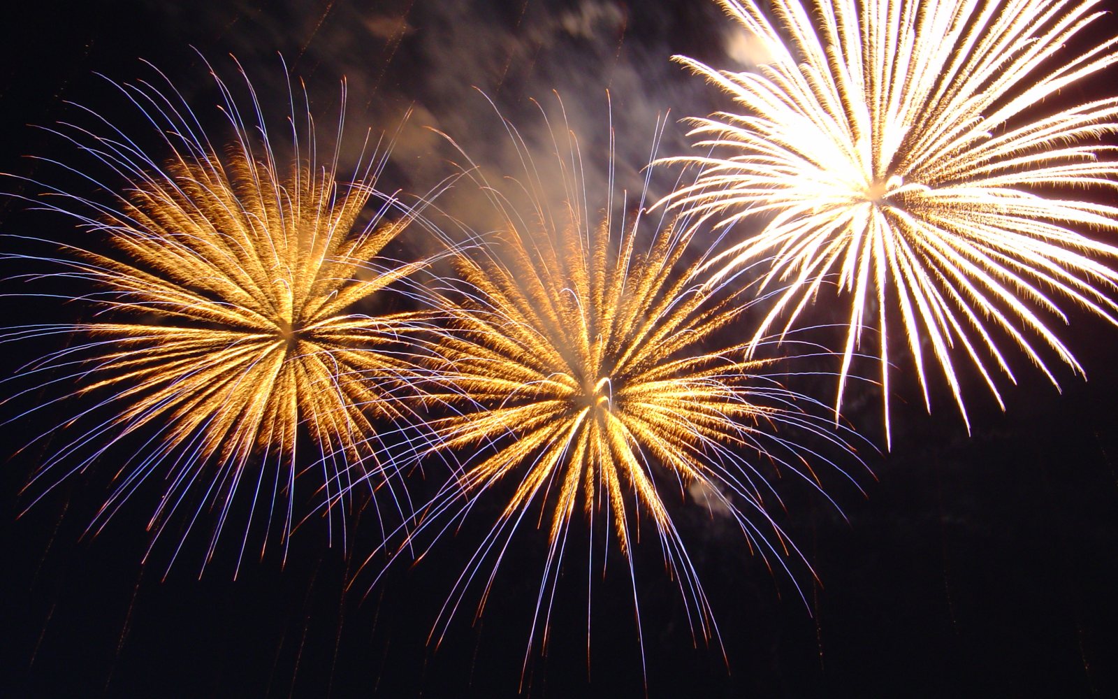 Fireworks over a city skyline at New Year