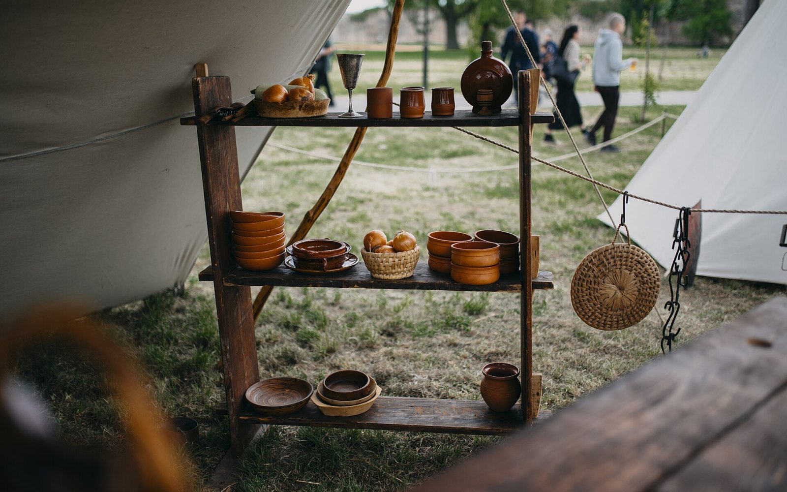 Handmade pottery at a craft market