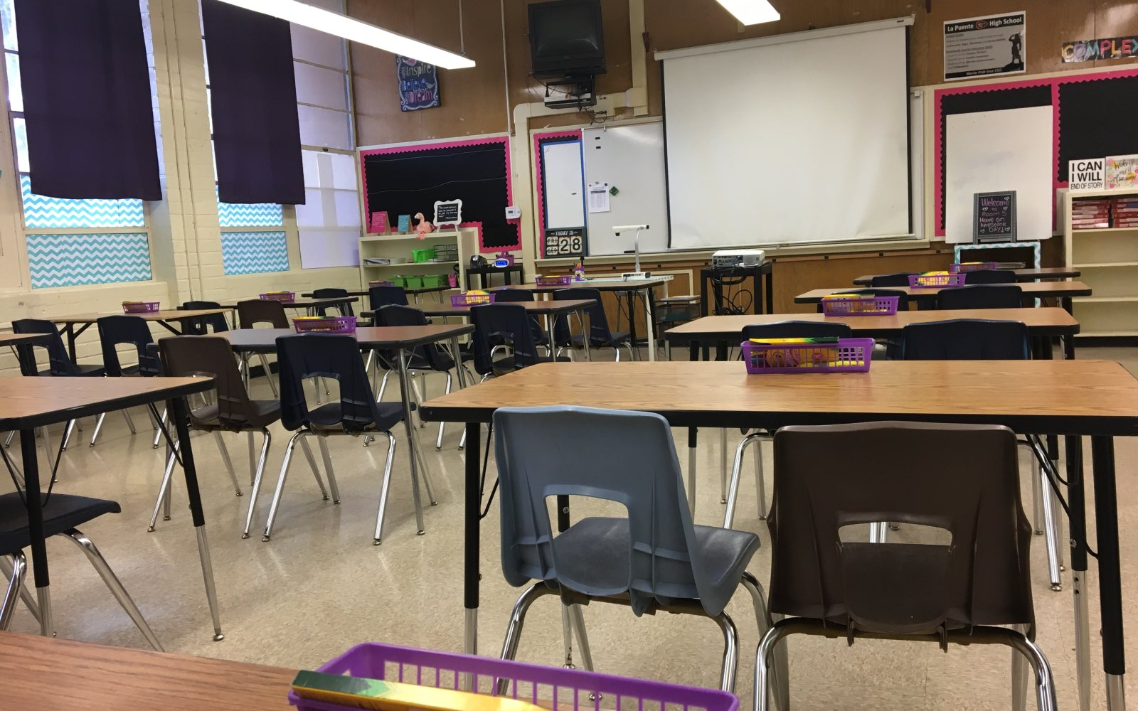 Empty classroom desks