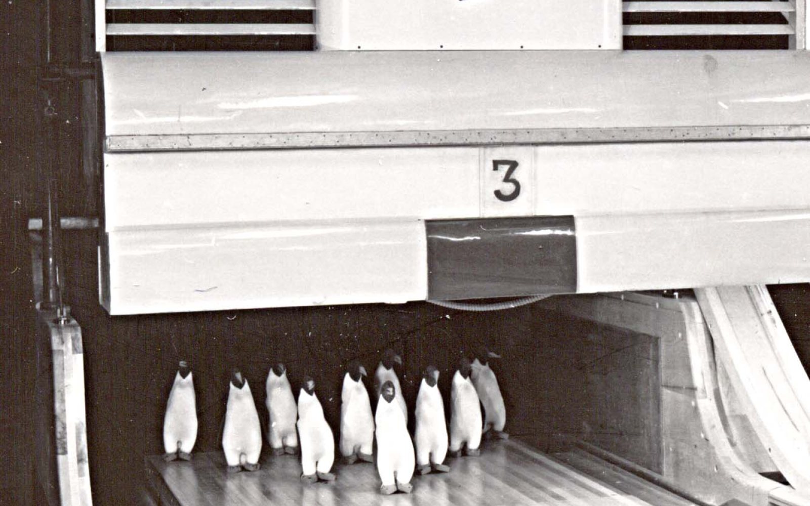 Bowling ball heading toward pins